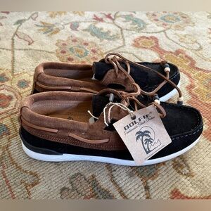 NWT:Black and Brown Suede Boat Shoes